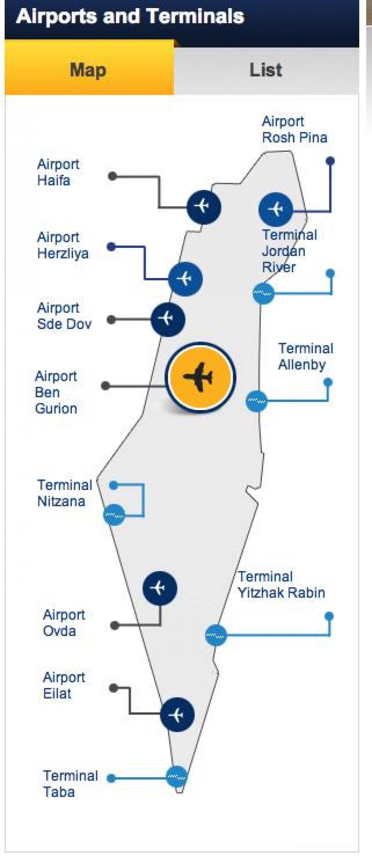 Kaart van de Israëlische luchthavens