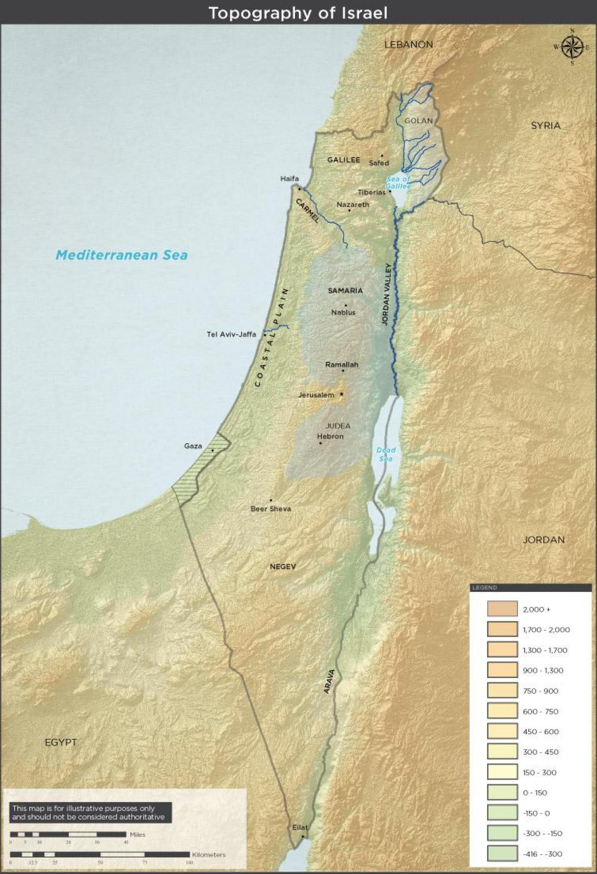 Topografische kaart van Israël