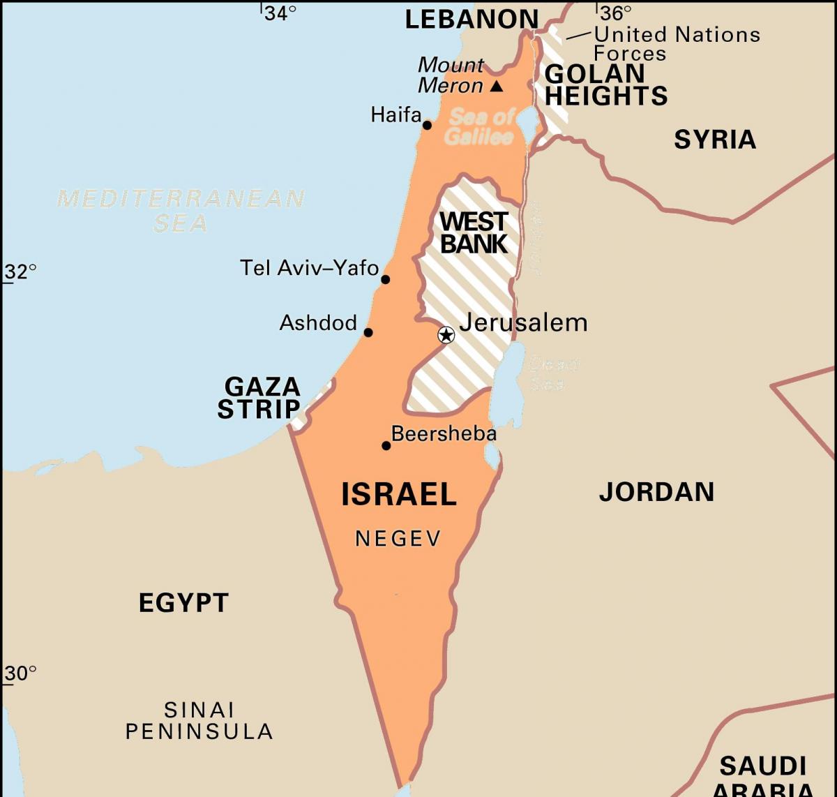 Kaart van Israël en de aangrenzende landen
